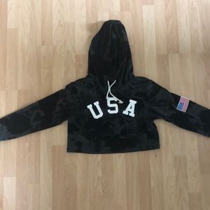 Custom Bleached Black USA Crop Hoodie